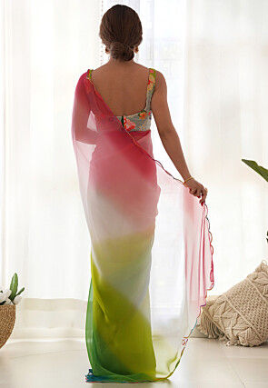 Ombre Georgette Scalloped Saree in Multicolor