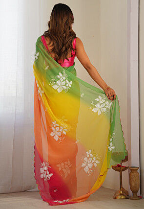 Ombre Georgette Scalloped Saree in Multicolor