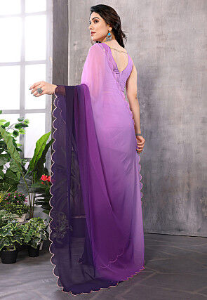 Ombre Georgette Scalloped Saree in Purple Ombre