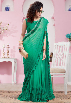 Ombre Lycra Saree in Teal Green