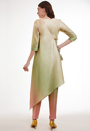 Ombre Modal Satin Co Ord Set in Shaded Peach and Pastel Green