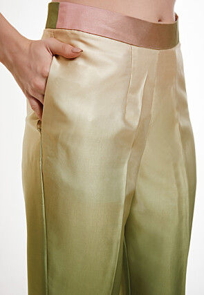 Ombre Modal Satin Co Ord Set in Shaded Peach and Pastel Green