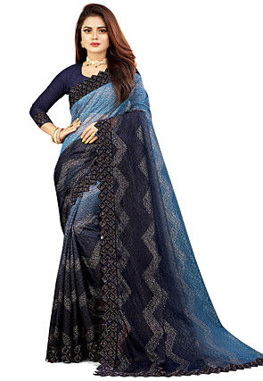 Ombre Net Jacquard Saree in Blue