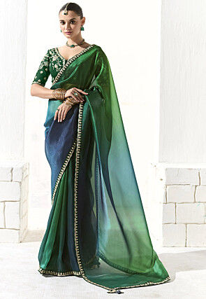 Ombre Organza Saree in Green and Blue