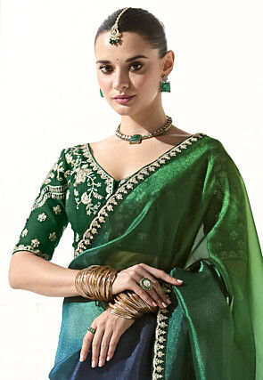 Ombre Organza Saree in Green and Blue