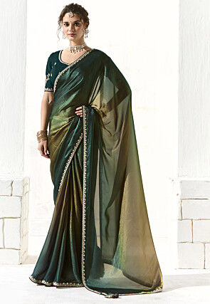 Ombre Organza Shimmer Saree in Green Ombre