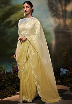 Ombre Organza Shimmer Scalloped Saree in Yellow