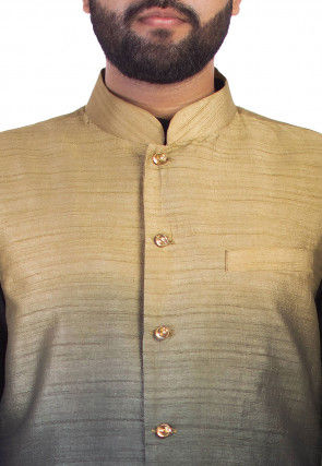 Ombre Raw Silk Nehru Jacket in Beige and Grey