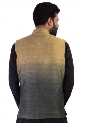 Ombre Raw Silk Nehru Jacket in Beige and Grey