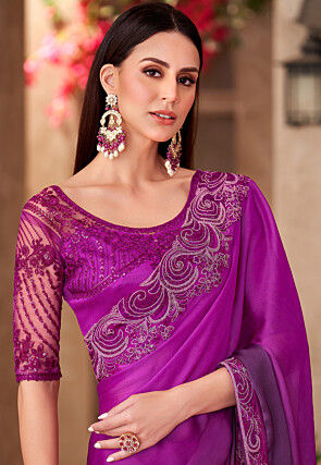 Ombre Satin Chiffon Saree in Purple Ombre