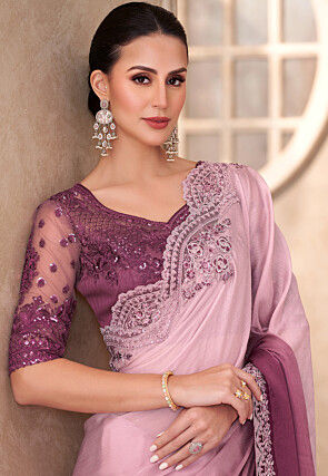 Ombre Satin Chiffon Saree in Purple Ombre