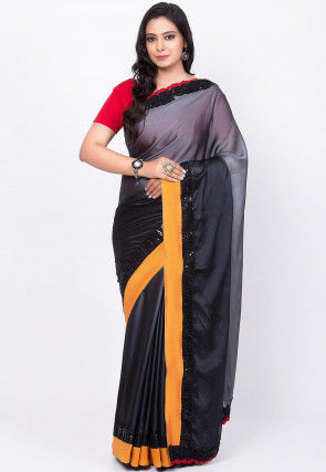 Ombre Satin Georgette Saree in Shaded Grey and Black