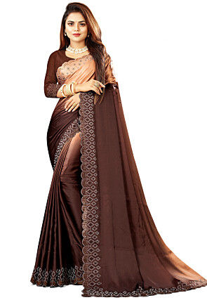 Ombre Satin Saree in Brown 