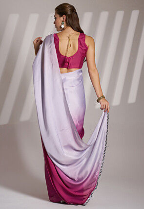 Ombre Satin Saree in Shaded White and Fuchsia