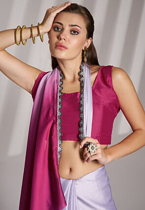 Ombre Satin Saree in Shaded White and Fuchsia