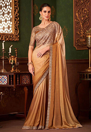 Ombre Satin Silk Saree in Beige Ombre