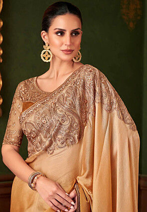 Ombre Satin Silk Saree in Beige Ombre