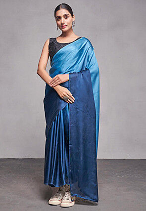 Ombre Satin Silk Saree in Blue