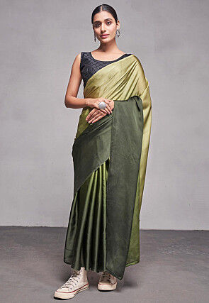 Ombre Satin Silk Saree in Olive Green