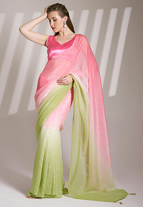 Ombre Tissue Saree in Shaded Pink and Green
