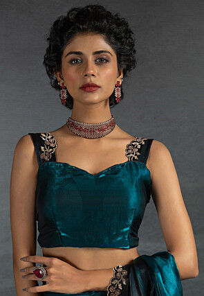 Ombre Tissue Scalloped Saree in Teal Blue