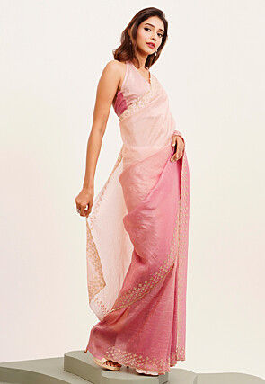 Ombre Tissue Silk Saree in Pink 