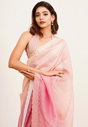 Ombre Tissue Silk Saree in Pink 