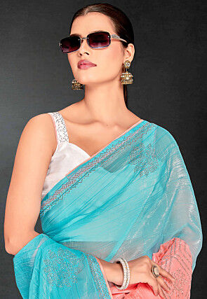 Ombre Tissue Silk Saree in Blue and Peach