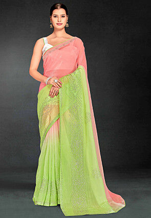 Ombre Tissue Silk Saree in Peach and Light Green
