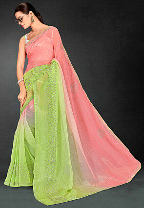 Ombre Tissue Silk Saree in Peach and Light Green