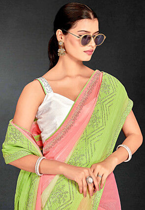 Ombre Tissue Silk Saree in Peach and Light Green