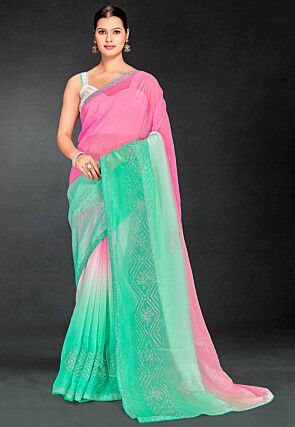 Ombre Tissue Silk Saree in Pink and Sea Green