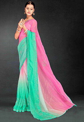 Ombre Tissue Silk Saree in Pink and Sea Green