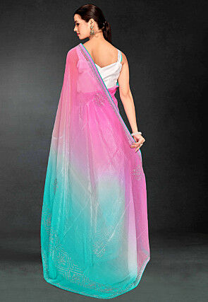 Ombre Tissue Silk Saree in Pink and Turquoise