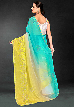Ombre Tissue Silk Saree in Turquoise and Yellow