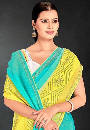 Ombre Tissue Silk Saree in Turquoise and Yellow