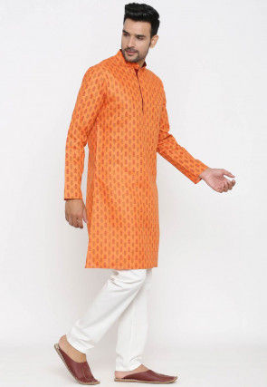 Ornamental Printed Cotton Flex Kurta Set in Orange