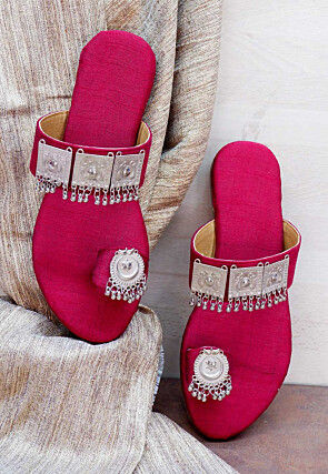 Ornamented Art Silk Kolhapuri in Magenta