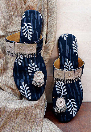 Ornamented Cotton Kolhapuri in Indigo