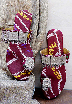 Ornamented Crepe Kolhapuri in Purple