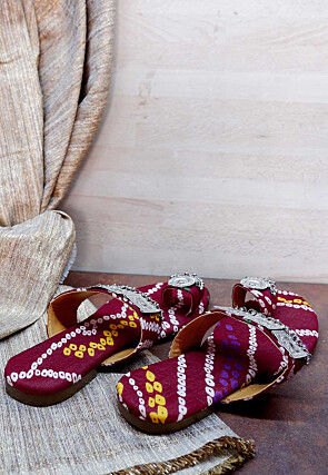 Ornamented Crepe Kolhapuri in Purple