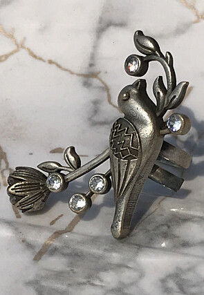 Oxidised Bird Style Stone Studded Adjustable Ring