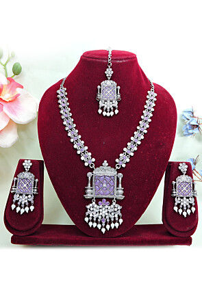 Oxidised Kemp Stone Studded Necklace Set