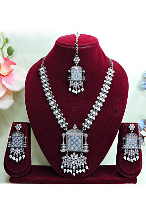 Oxidised Kemp Stone Studded Necklace Set