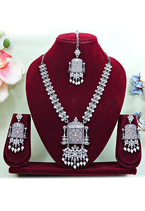 Oxidised Kemp Stone Studded Necklace Set
