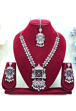 Oxidised Kemp Stone Studded Necklace Set