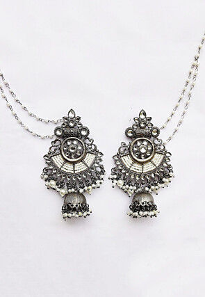 Oxidised Kundan Jhumka Style Earrings