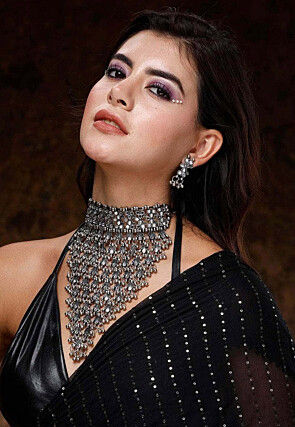 Oxidised Mirror Choker Necklace Set