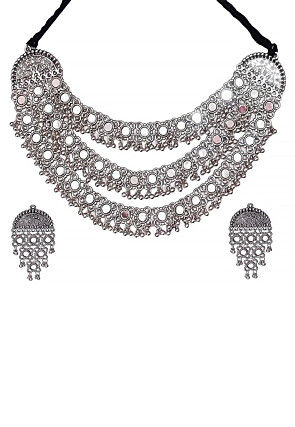 Oxidised Mirror Layered Necklace Set