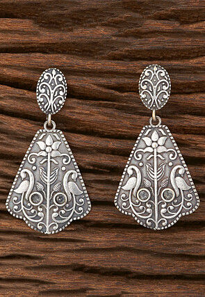 Oxidised Silver Look Alike Stone Studded Earrings